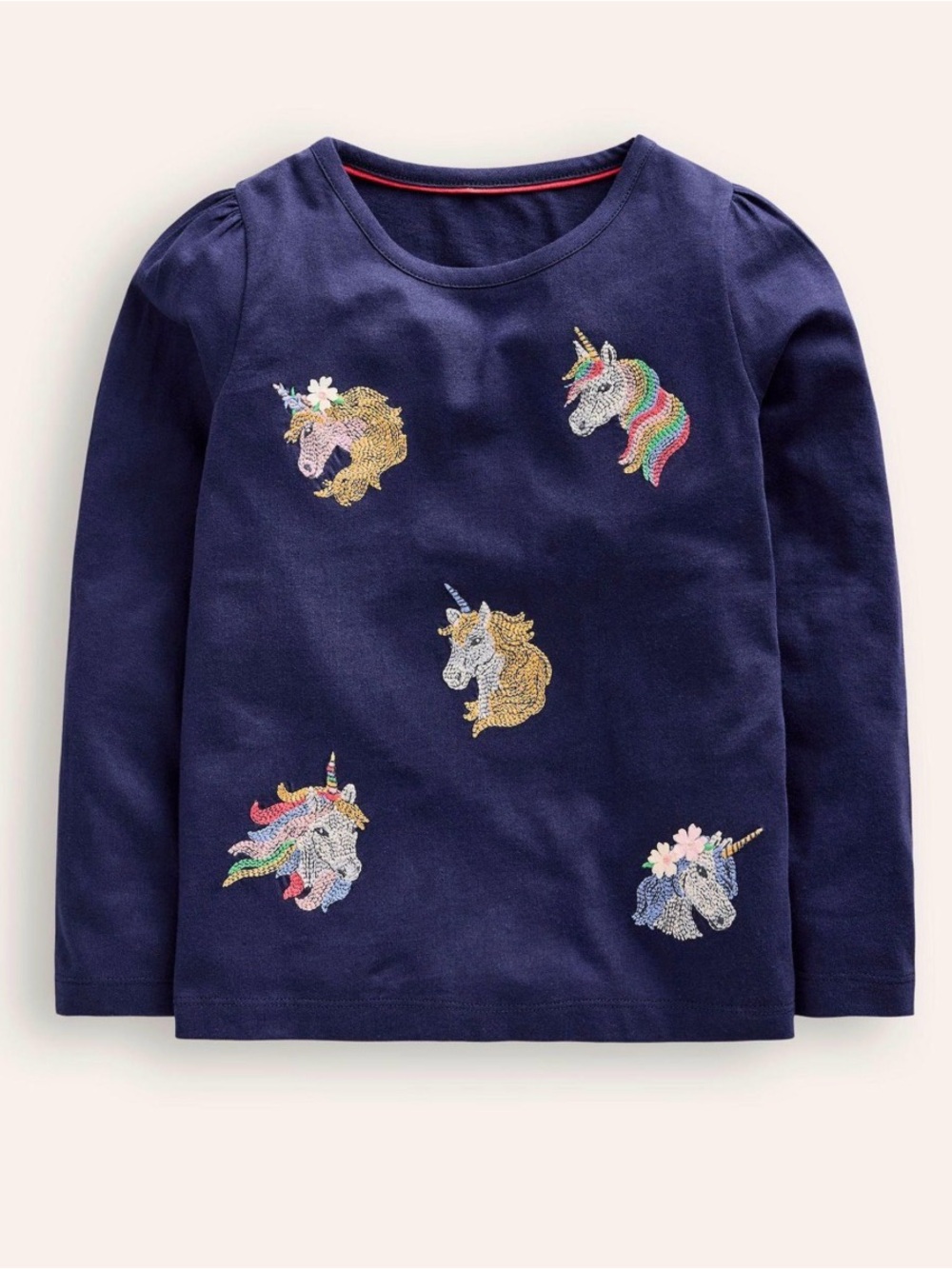 Mini Boden Blue Unicorn Superstitch Puff Long Sleeve Tee 2-3T